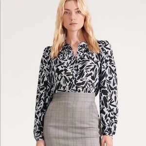 Veronica Beard Sz 4 Ashlynn Brushstroke Long Sleeve Button Down Silk Blend Top